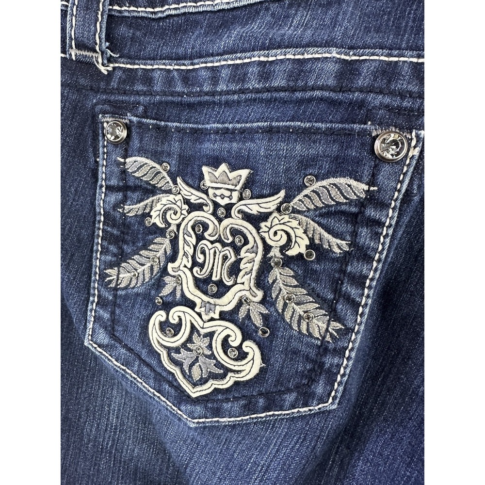 Miss Me Jeans Womens 28 Bootcut Low Rise Bling Rhinestone Embroidered Denim - Picture 4 of 15